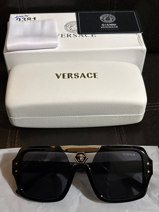 Luxury Inspired Versace Flat-Top Navigator Sunglasses | Gold Medusa Hexagon & Honeycomb 🖤👑✨ #0381