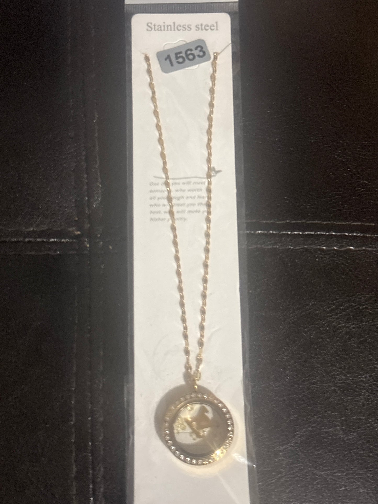 Gold Rope Chain Crystal-Rimmed Logo Coin Pendant Necklace 💛✨ #1563