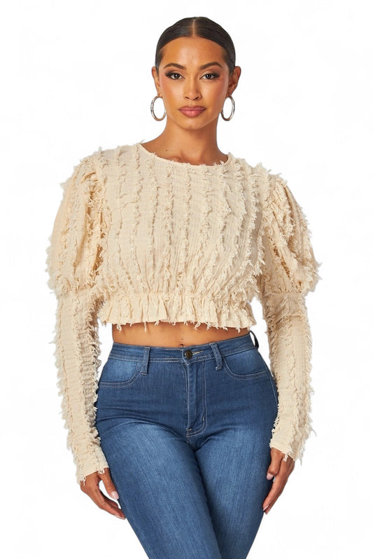 Alexandria Puff Langarm Shaggy Schößchen Cropped Top