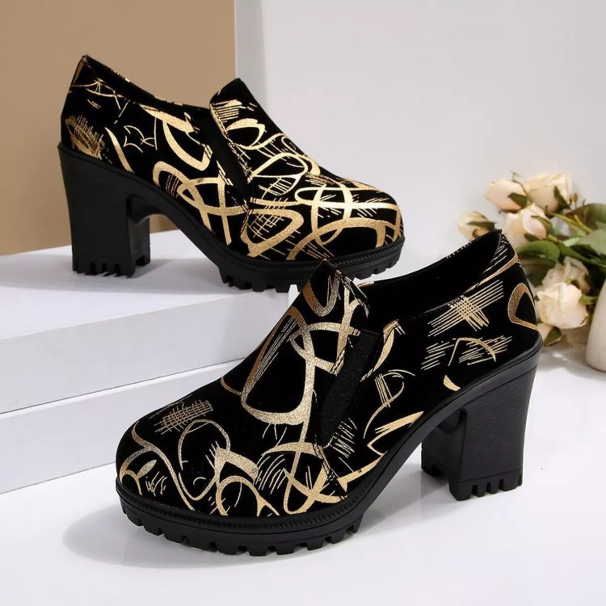 💃🏾Round Toe Block Heels Pumps