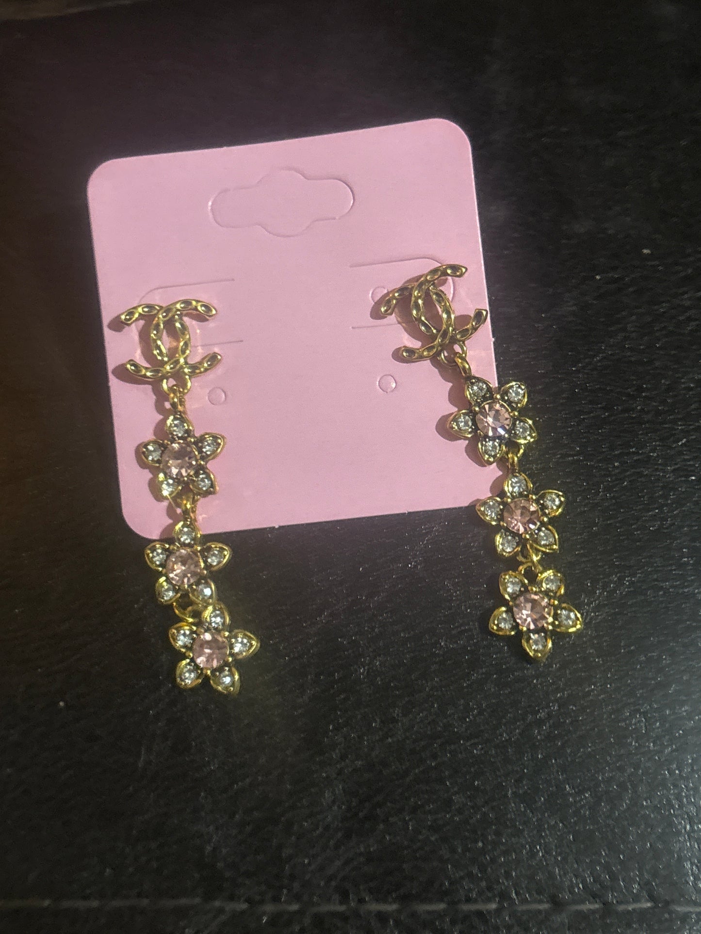 Luxury Inspired CC Crystal Triple Flower Drop Earrings 🌸✨💰