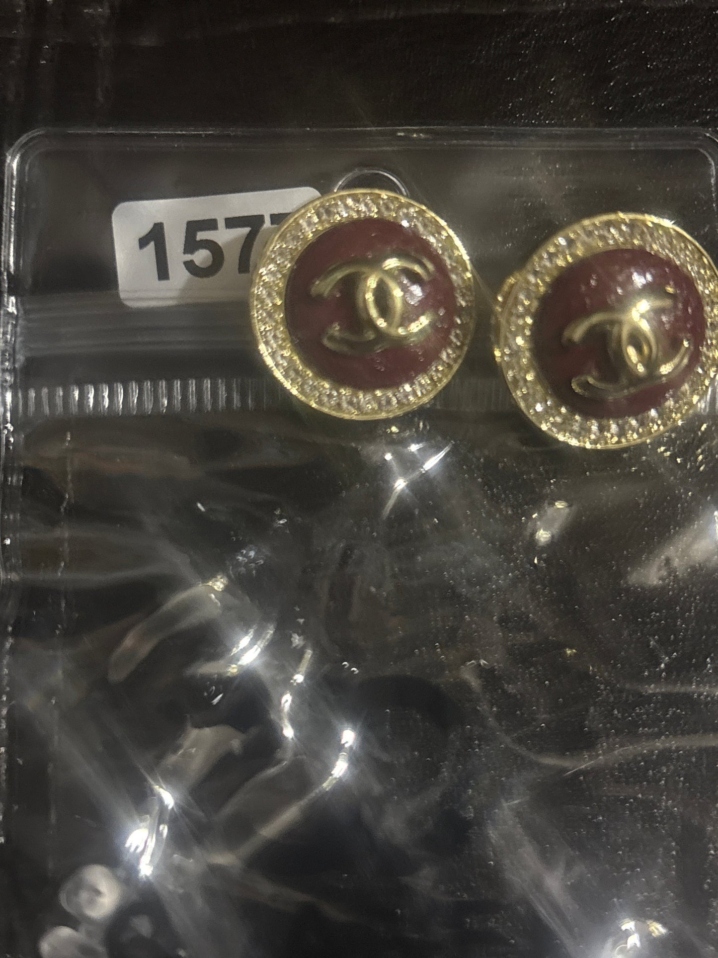 ✨Gold & Burgundy CC Stud Earrings #1577