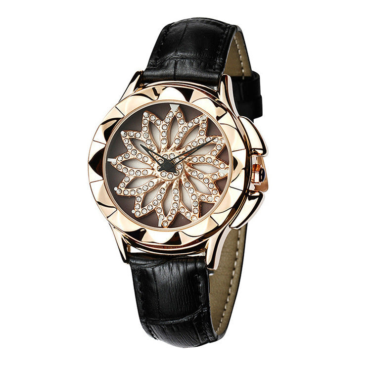 Women's Luxury Flower Dial Watch ⌚🌸✨ Analog Quartz Waterproof Leather Strap | Red, White & Black ❤️🤍🖤