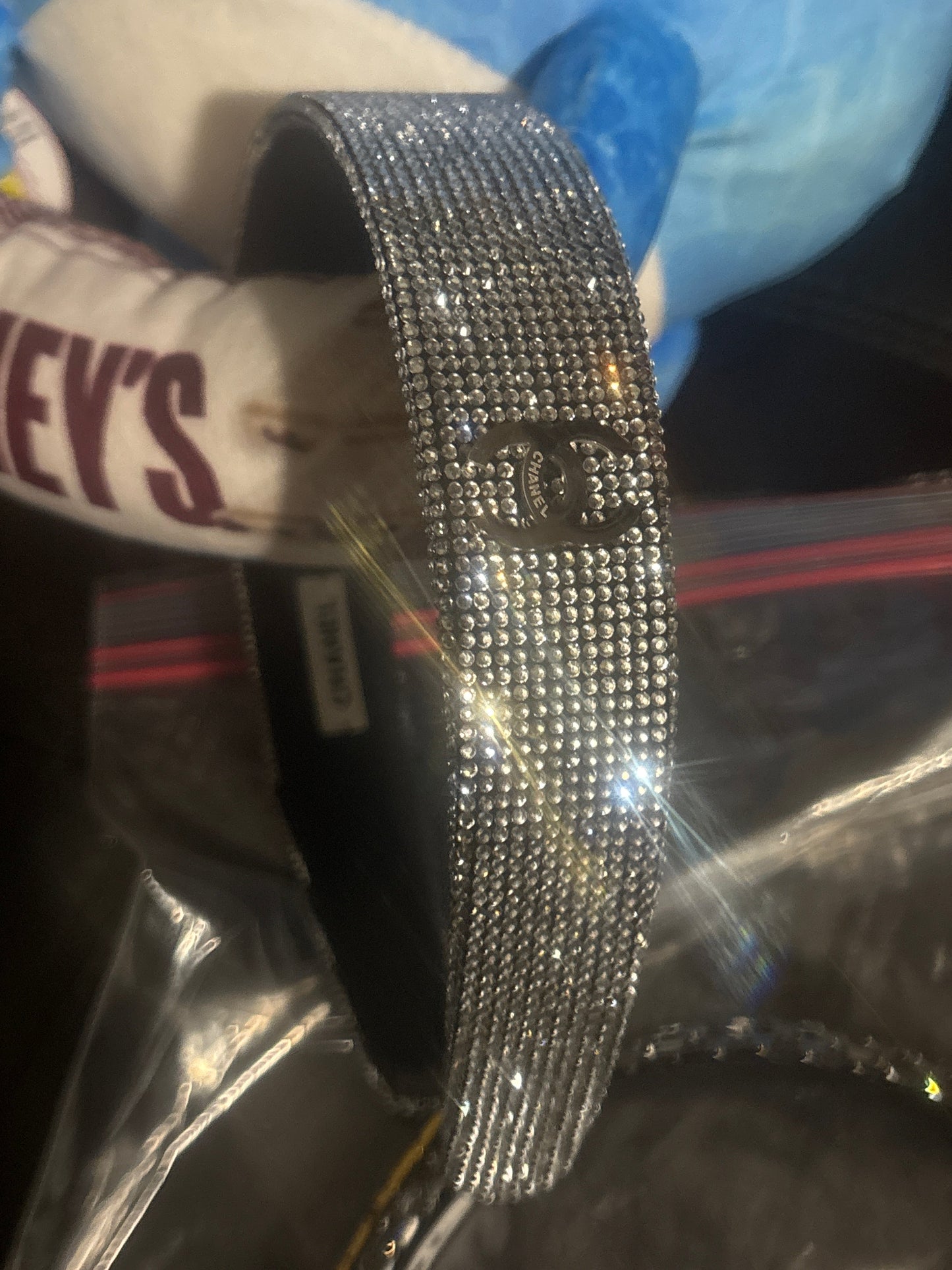 ✨ Crystal Rhinestone CC Logo Wide Headband in Silver — Item #1855