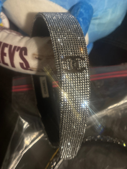 ✨ Crystal Rhinestone CC Logo Wide Headband in Silver — Item #1855
