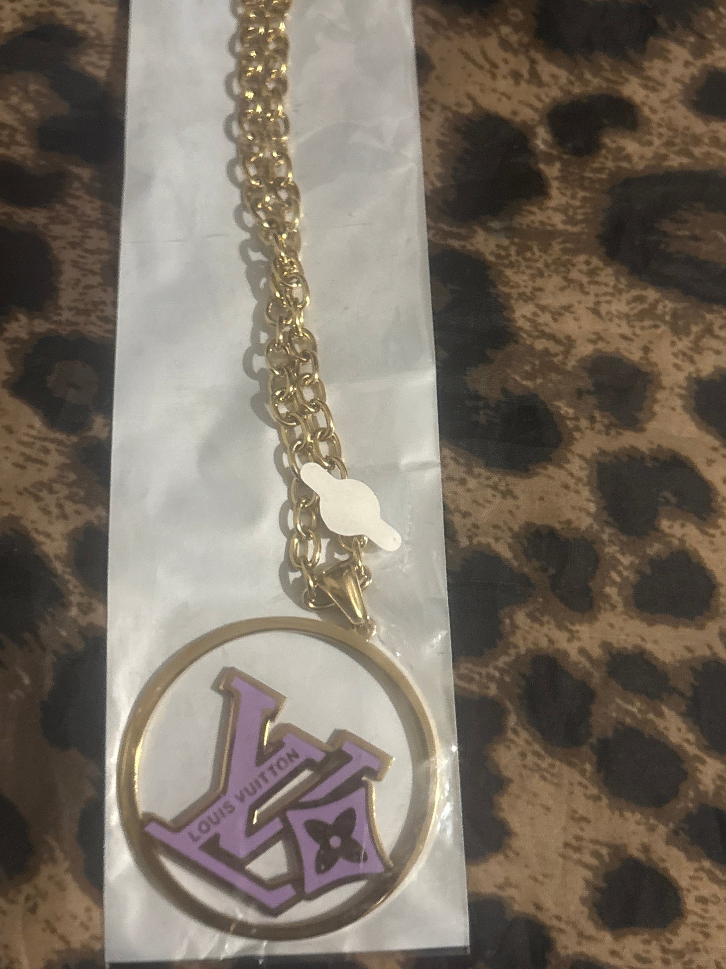 ✨Purple LV Logo Pendant Necklace | Stainless Steel Gold Chain | Item #0266💜💫
