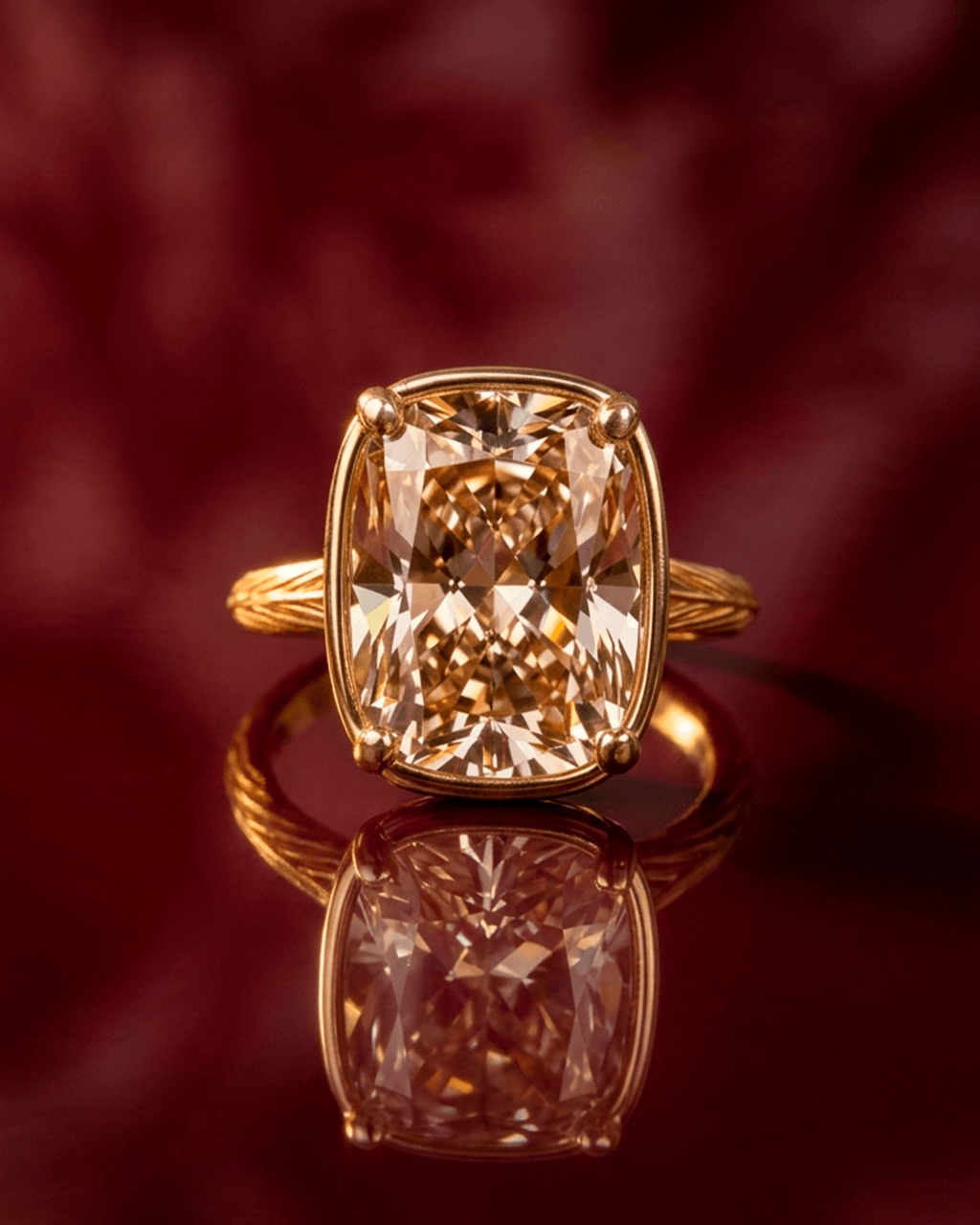 ✨Sterling Silver Elongated Cushion Champagne CZ Cocktail Ring