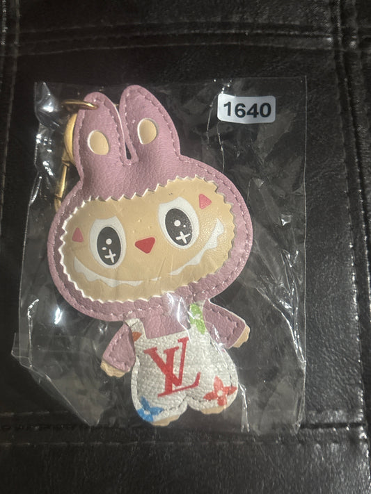 Luxury Inspired Labubu Pink Leather Bag Charm & Keychain with LV Monogram Outfit & Gold Clasp 🐰💗✨