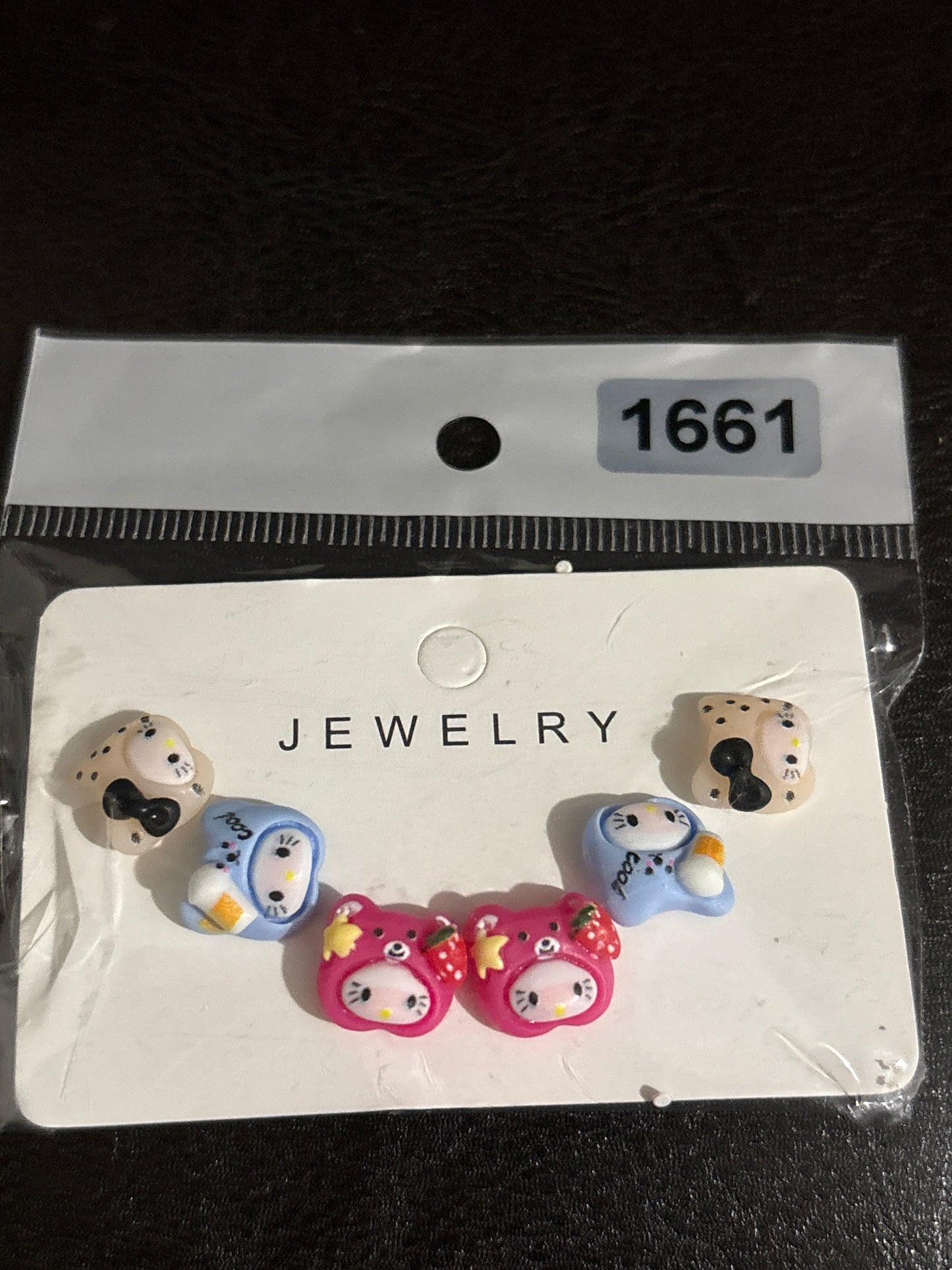 🐾 Luxury Kawaii Character 3-Pair Resin Stud Earrings Set — Style #1661 💎✨