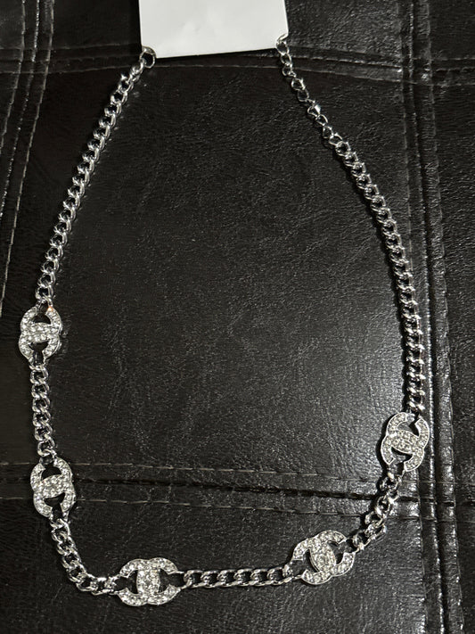 💫 Luxury Sterling Silver-Tone CC Crystal Pavé Chain Link Statement Necklace — Style #1650 💎✨