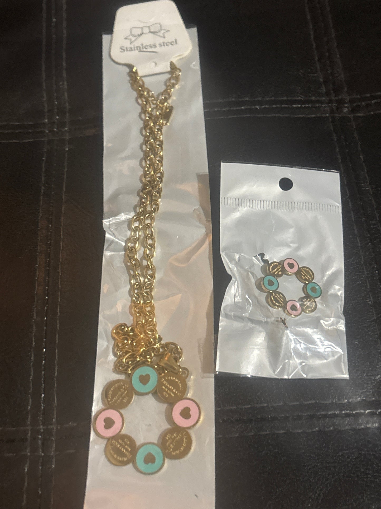Luxury Pastel Enamel Coin Circle Necklace & Earring Set in Gold-Tone Stainless Steel 💛💚💗✨