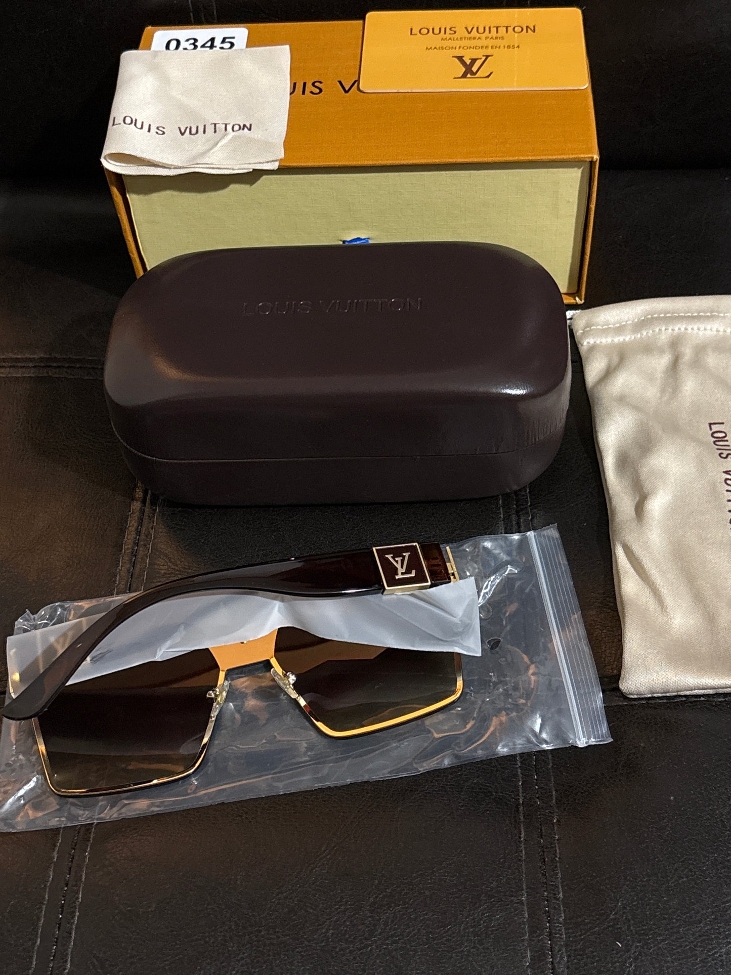 Luxury Inspired LV Oversized Square Sunglasses | Gold Monogram Flower Top Bar, V-Bridge & Gradient Brown 🕶️✨💛 #0345