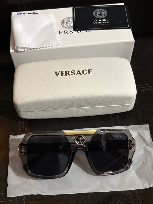 Luxury Inspired Versace Navigator Sunglasses | Clear Smoky Grey & Gold Medusa 🖤✨👑 #0323
