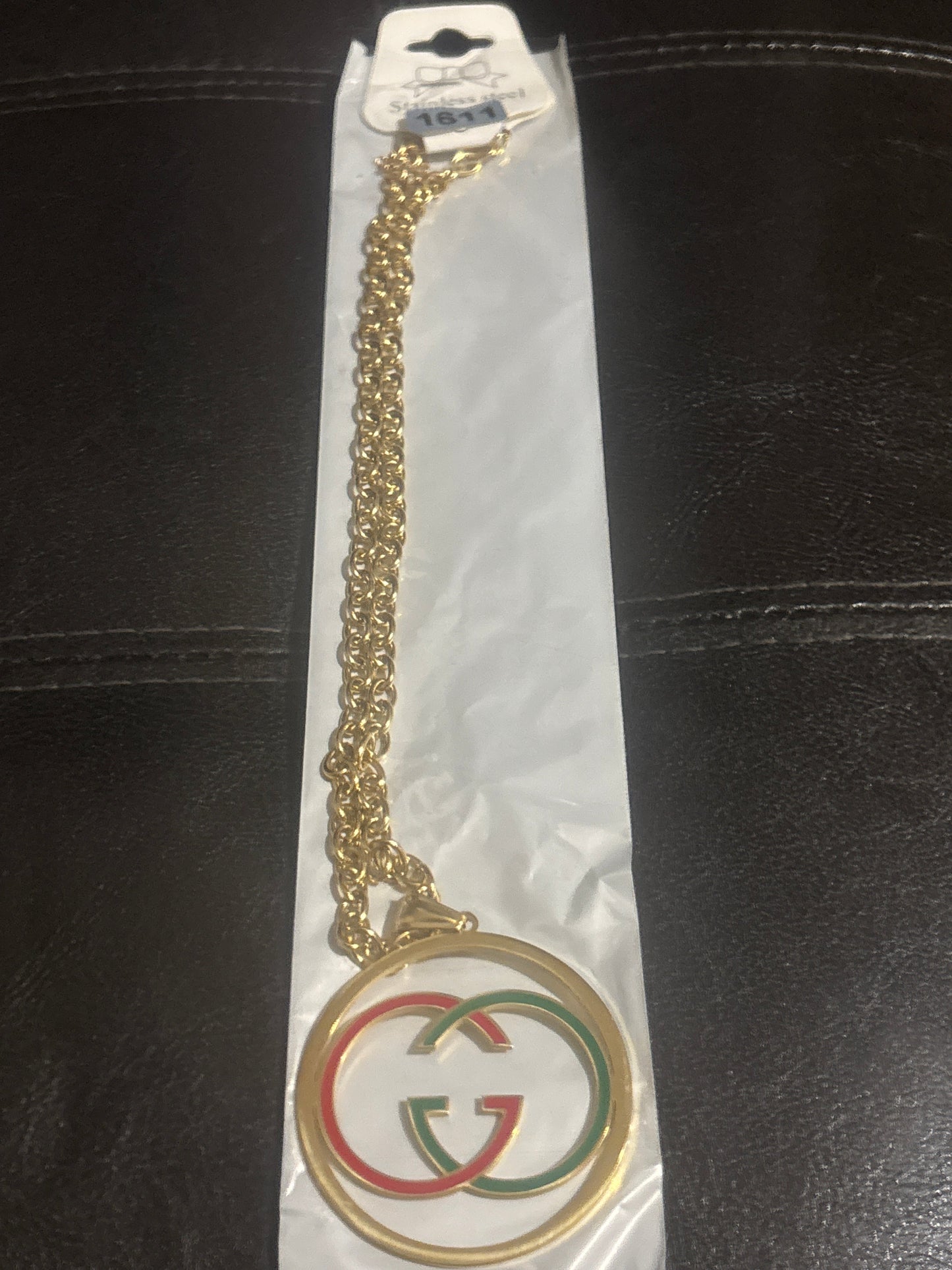 Gucci GG Interlocking Enamel Circle Pendant Necklace 💫🔴🟢✨ Gold Stainless Steel | Red & Green Enamel GG Logo | Double Chain | Luxury Statement Jewelry 💎