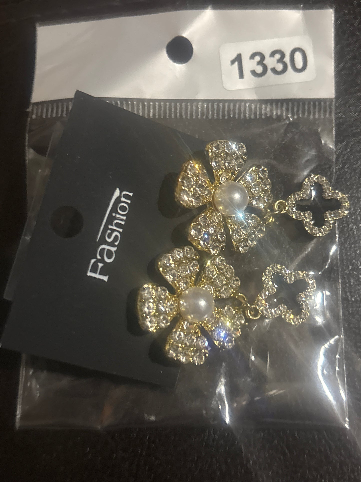 ✨ Crystal Pavé Pearl Center Flower Stud Earrings in Gold — Items #1330 #1108 #1119