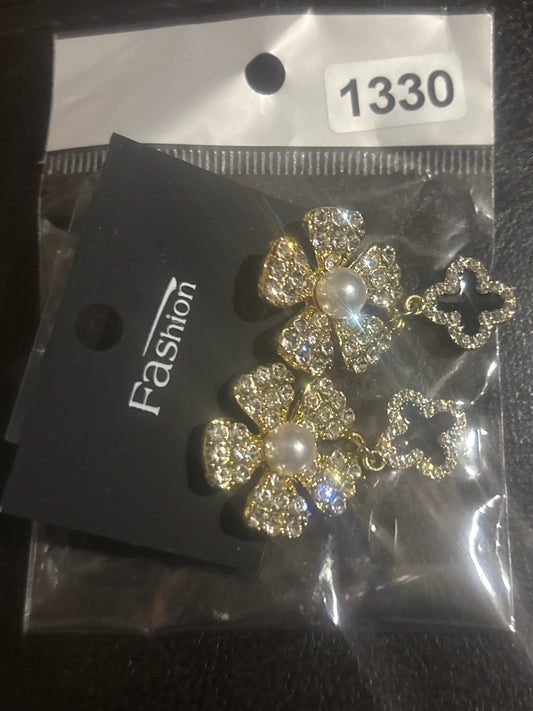 ✨ Crystal Pavé Pearl Center Flower Stud Earrings in Gold — Items #1330 #1108 #1119