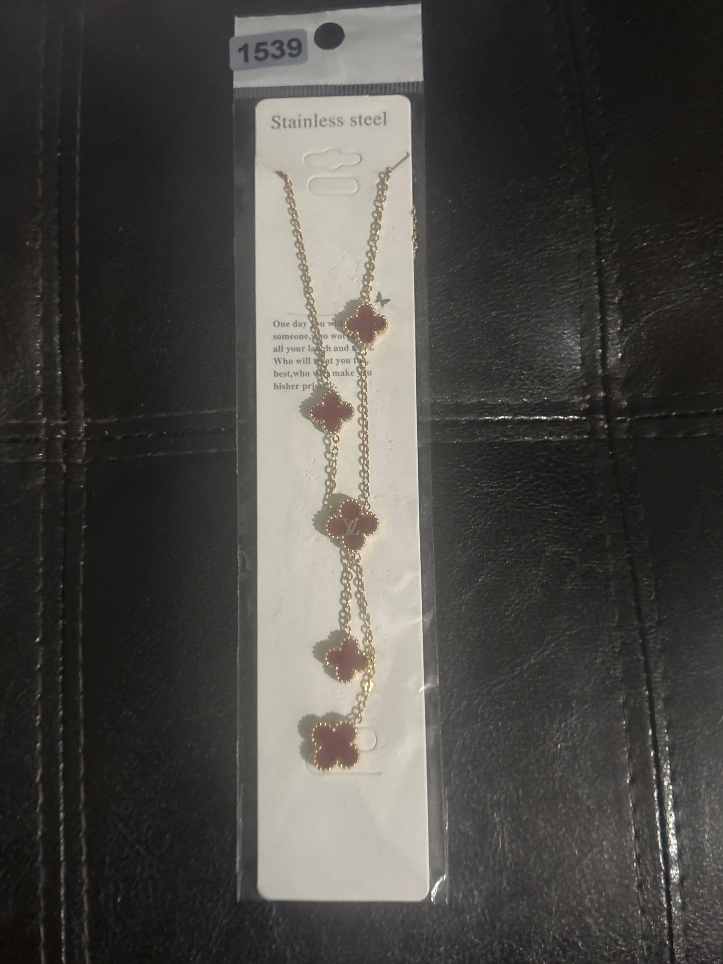 Burgundy Four-Leaf Clover Lariat Necklace 💜✨ #1539