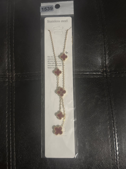 Burgundy Four-Leaf Clover Lariat Necklace 💜✨ #1539