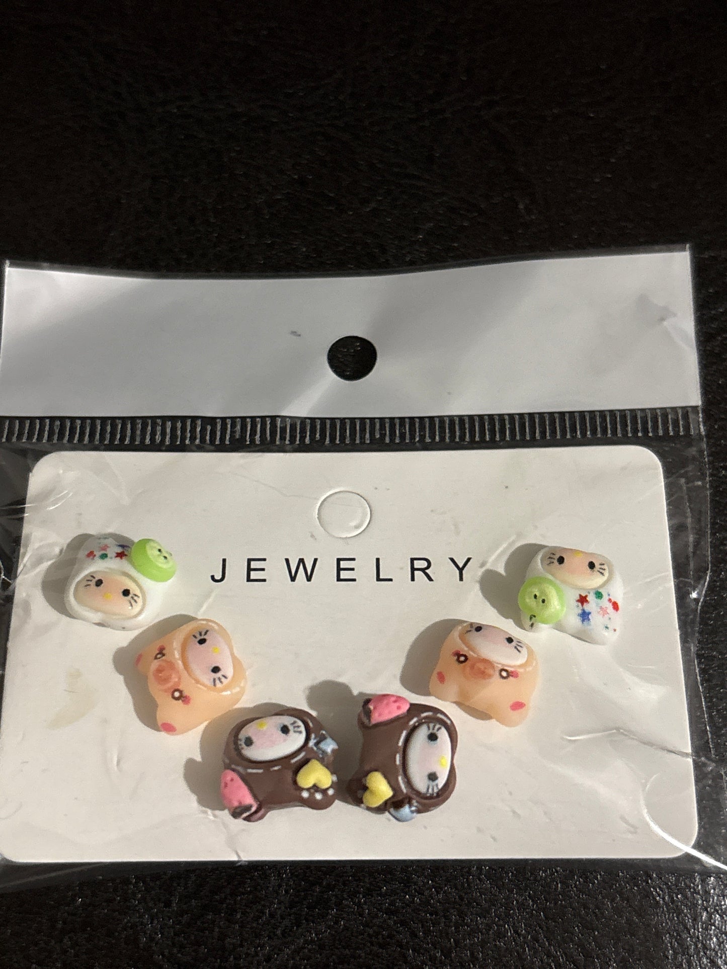 🐾 Luxury Kawaii Character 3-Pair Resin Stud Earrings Set — Style #1661 💎✨