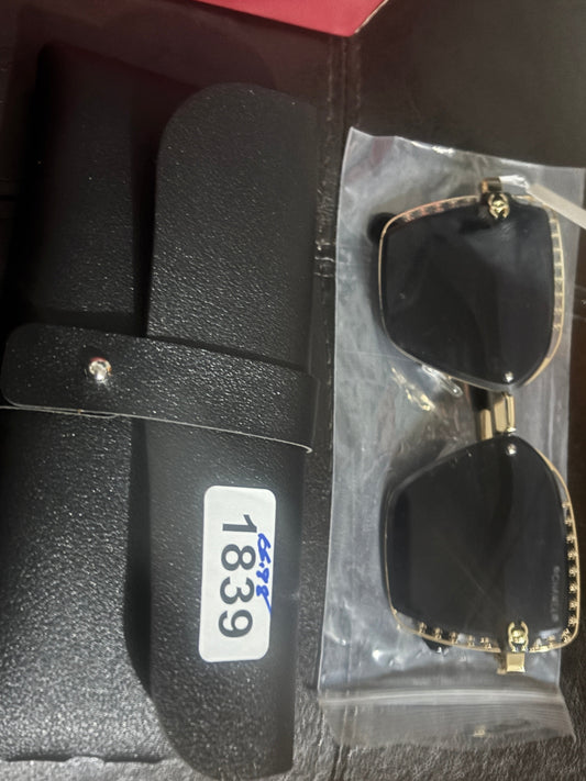 Gold Crystal Studded Square Frame Sunglasses