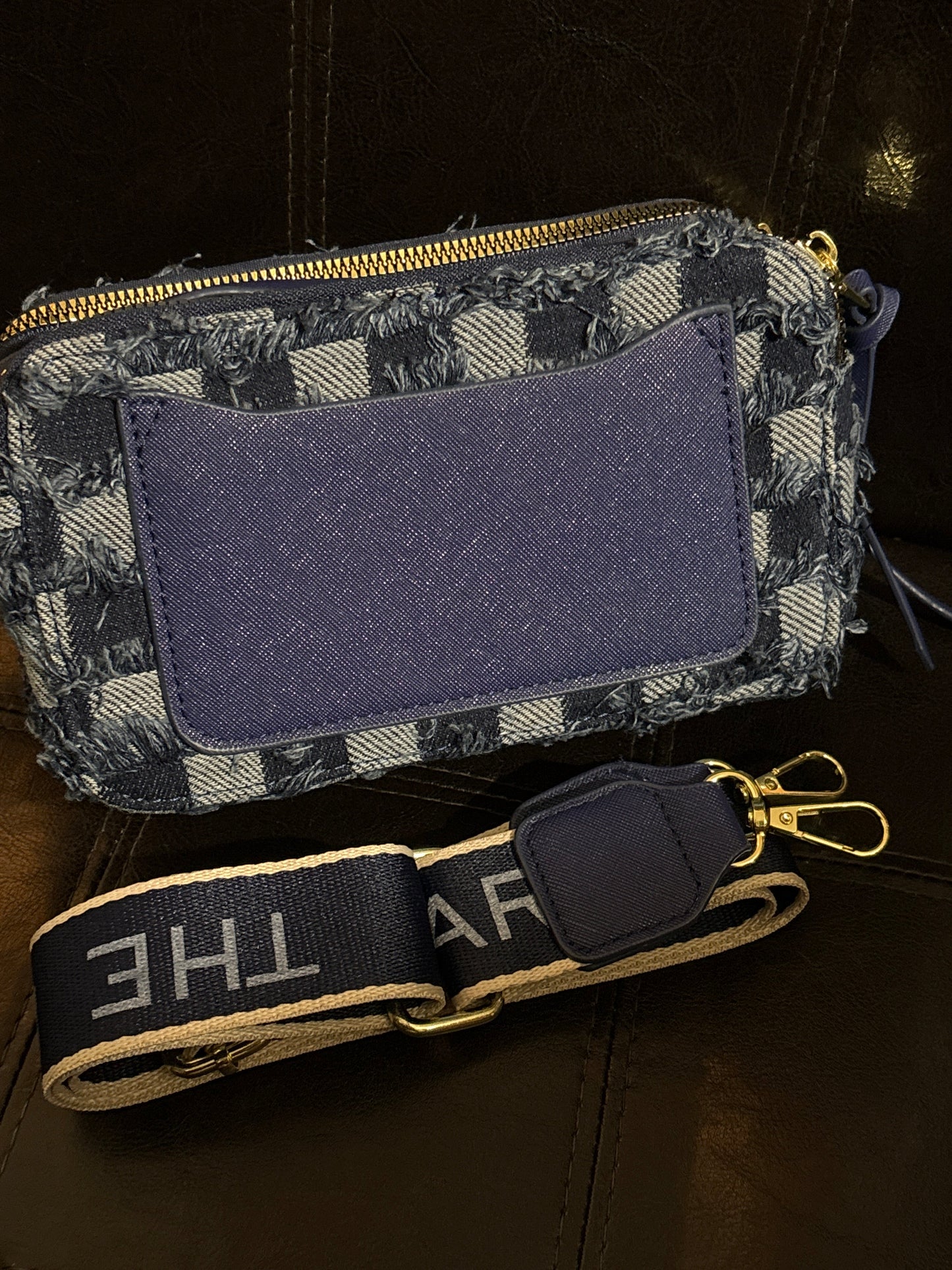 Luxury Inspired Marc Jacobs The Snapshot Camera Bag | Frayed Denim Checkerboard & Gold Hardware 🖤📸✨ #0341