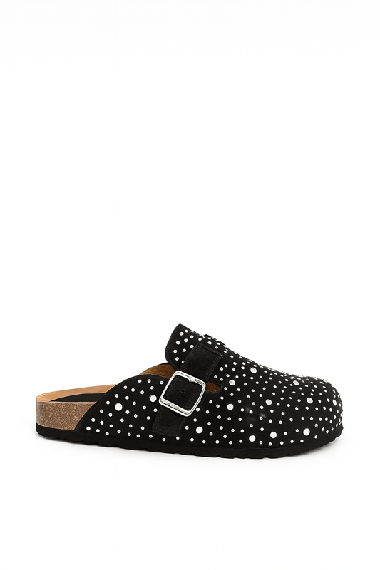 Izzy-Cesario Silver Detail Clog with Buckle ✨🖤👠 Black Platform Buckle Clog | Azalea Wang 💎👑