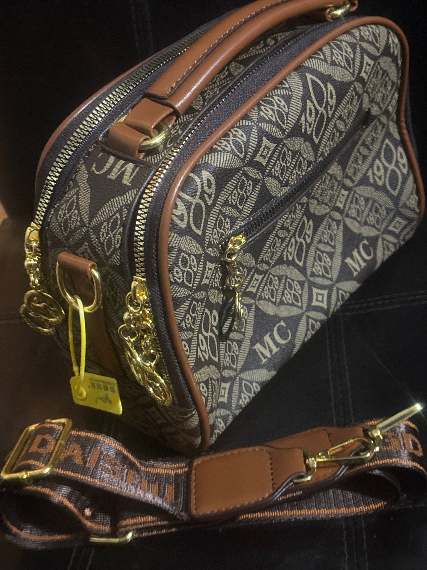 Luxury Vintage MC Monogram Camera Crossbody Bag with Gold Kangaroo Emblem & Jacquard Strap 🦘🤎✨