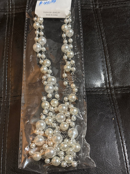 🫖 Luxury Multi-Strand Mixed Pearl CC Logo Charm Necklace 💎✨