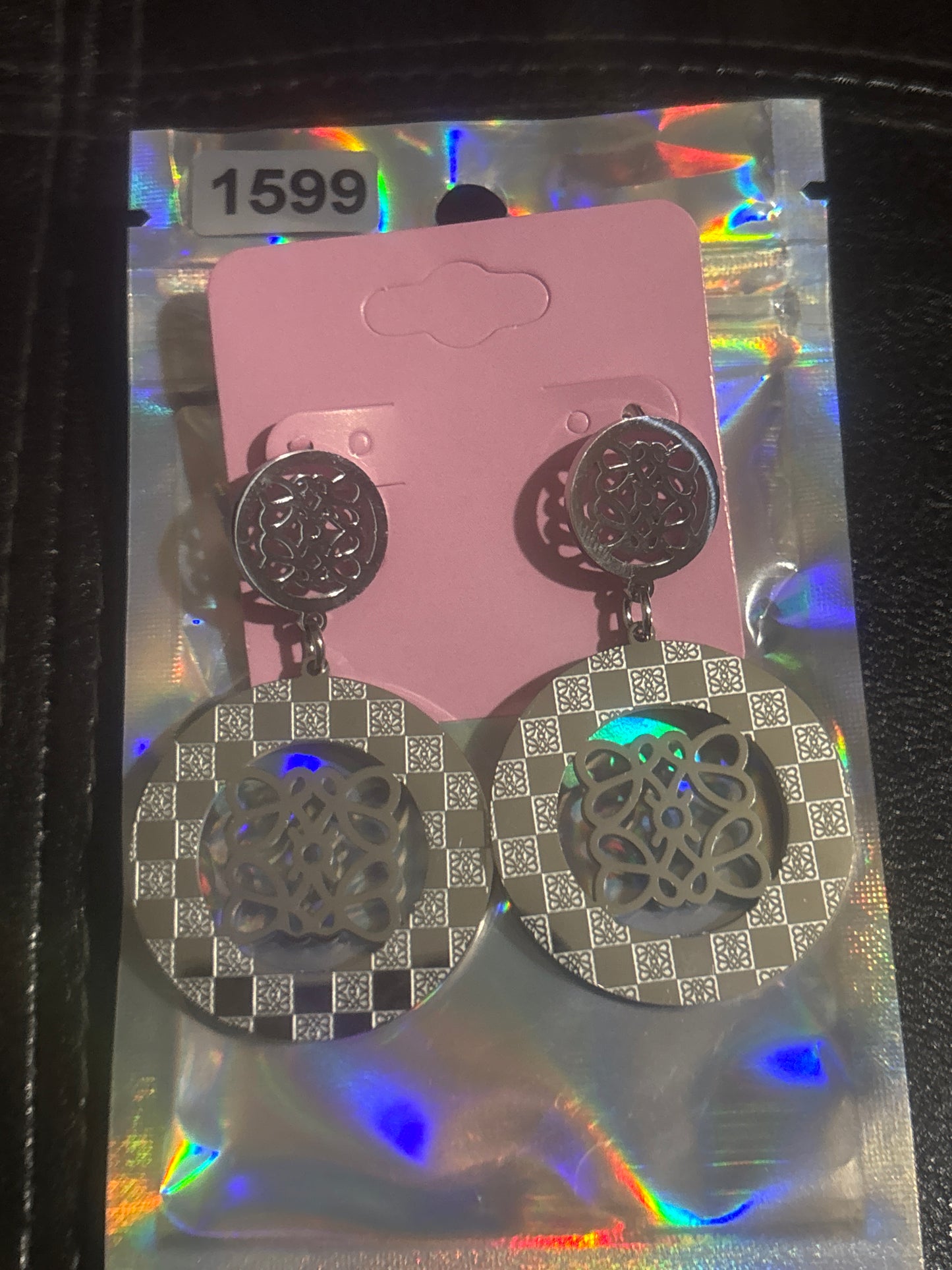Loewe Anagram Logo Drop Earrings 💫✨ Gold Stainless Steel | Checkered Circle Pendant | Luxury Statement Jewelry 💎