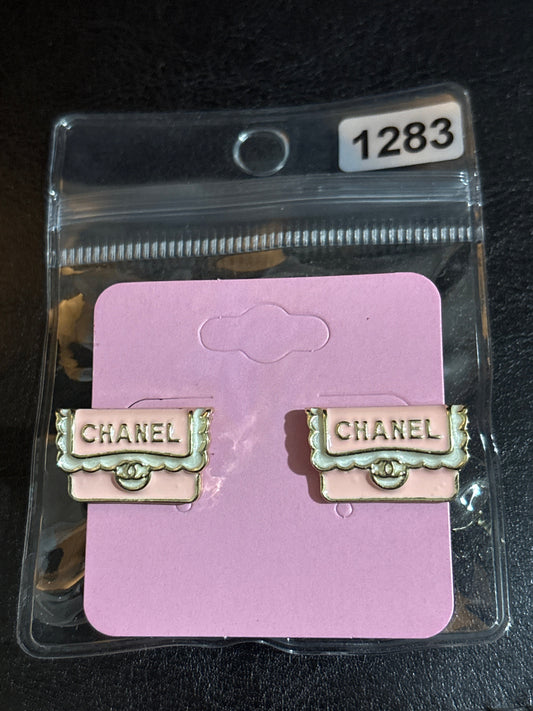 Luxury Inspired Miniature Flap Handbag Stud Earrings in Pink Enamel & Gold-Tone with Quilted Back 👜💗✨