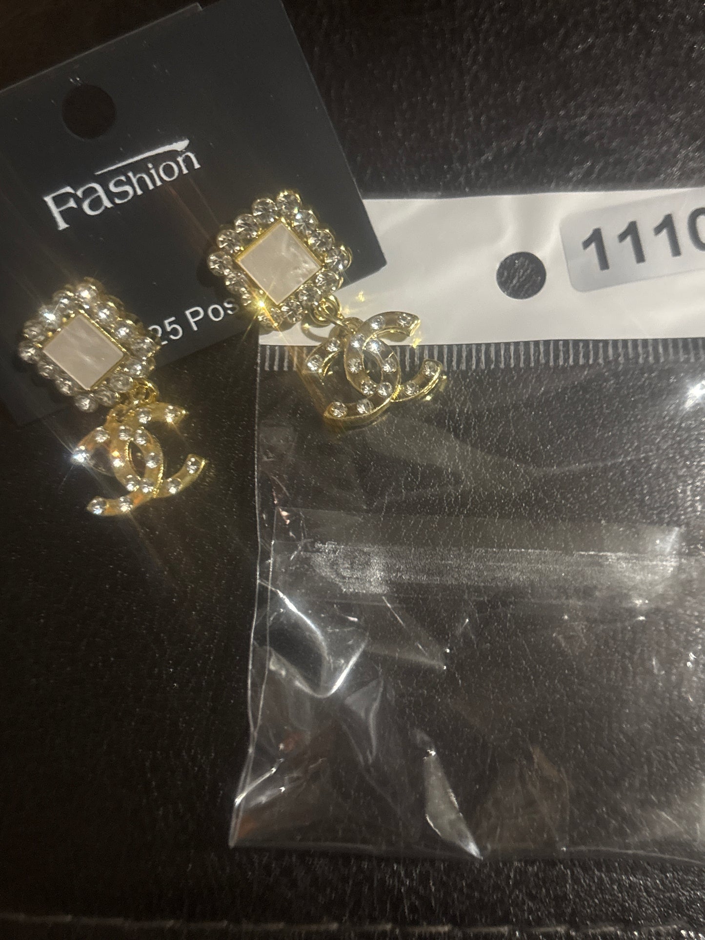 ✨ Square Crystal Top & CC Logo Drop Earrings — Gold & Silver — Items #1110 #1114 #1146