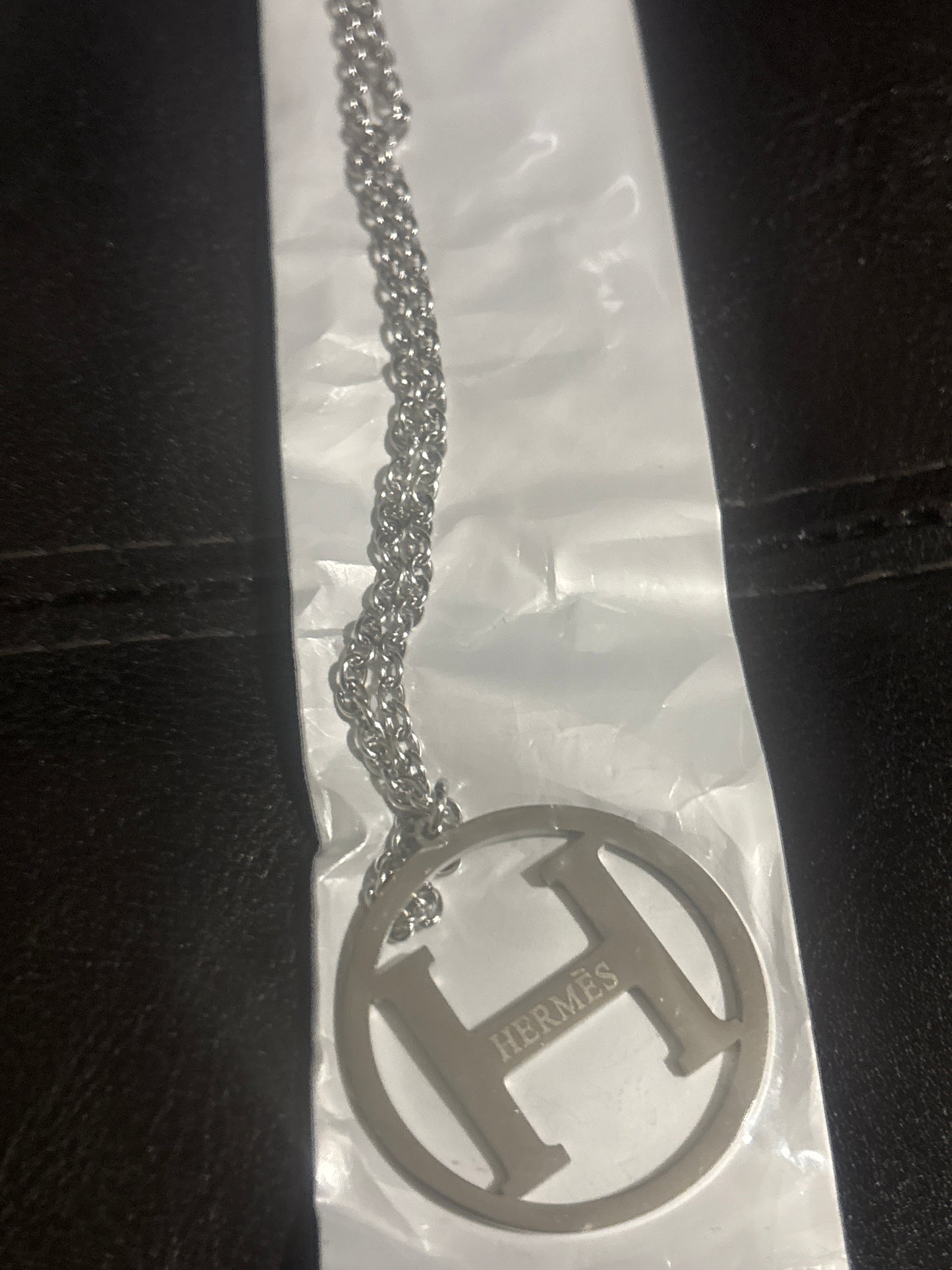 Hermès H Logo Circle Pendant Necklace 🪨✨ Silver Stainless Steel | Large Bold H Cut-Out Circle Pendant | Double Chain | Luxury Statement Jewelry 💎 Jo