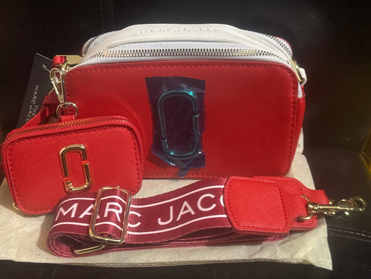 Marc Jacobs Snapshot Camera Bag ❤️🤍✨ Red & White Colorblock | Mini Wallet Set | Logo Strap 💎👜
