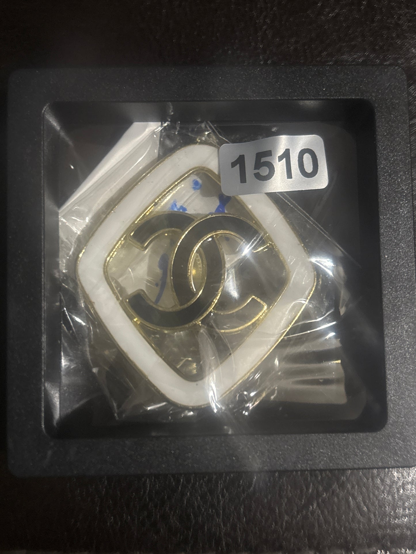 ✨ Diamond Rhombus CC Logo Brooch Pin — Gold, White & Black — Item #1510