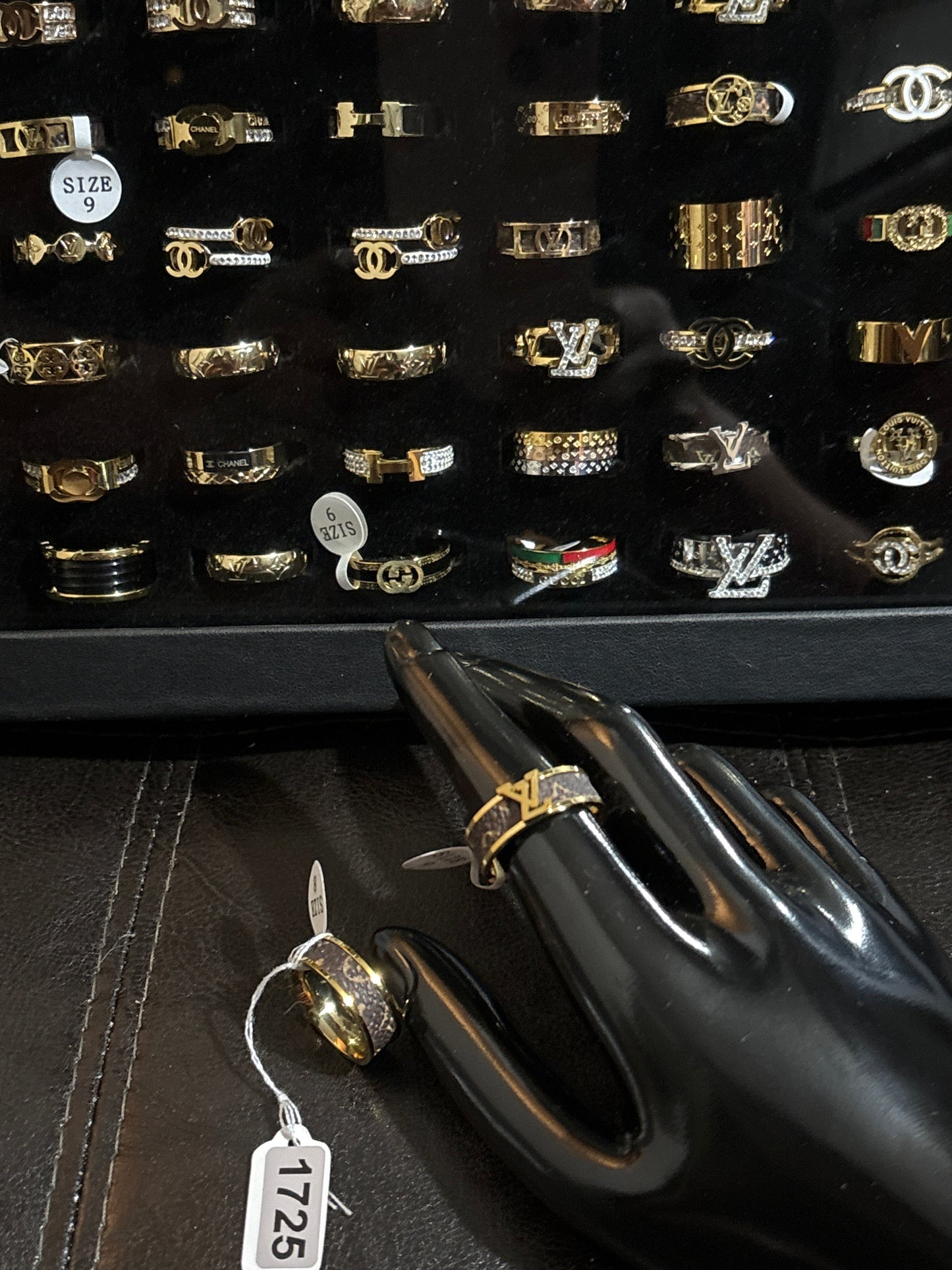 Gold LV Monogram Buckle Band Ring | Dark Enamel Inlay | Sizes 8 & 9 ✨💍 #1725