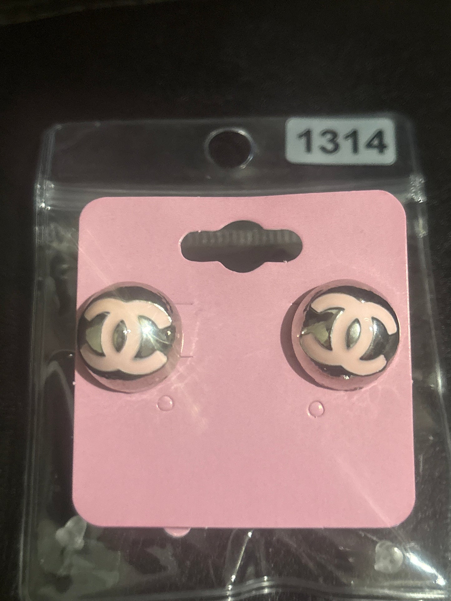Luxury Inspired CC Logo Pink & Silver Round Button Stud Earrings 🌸🤎✨