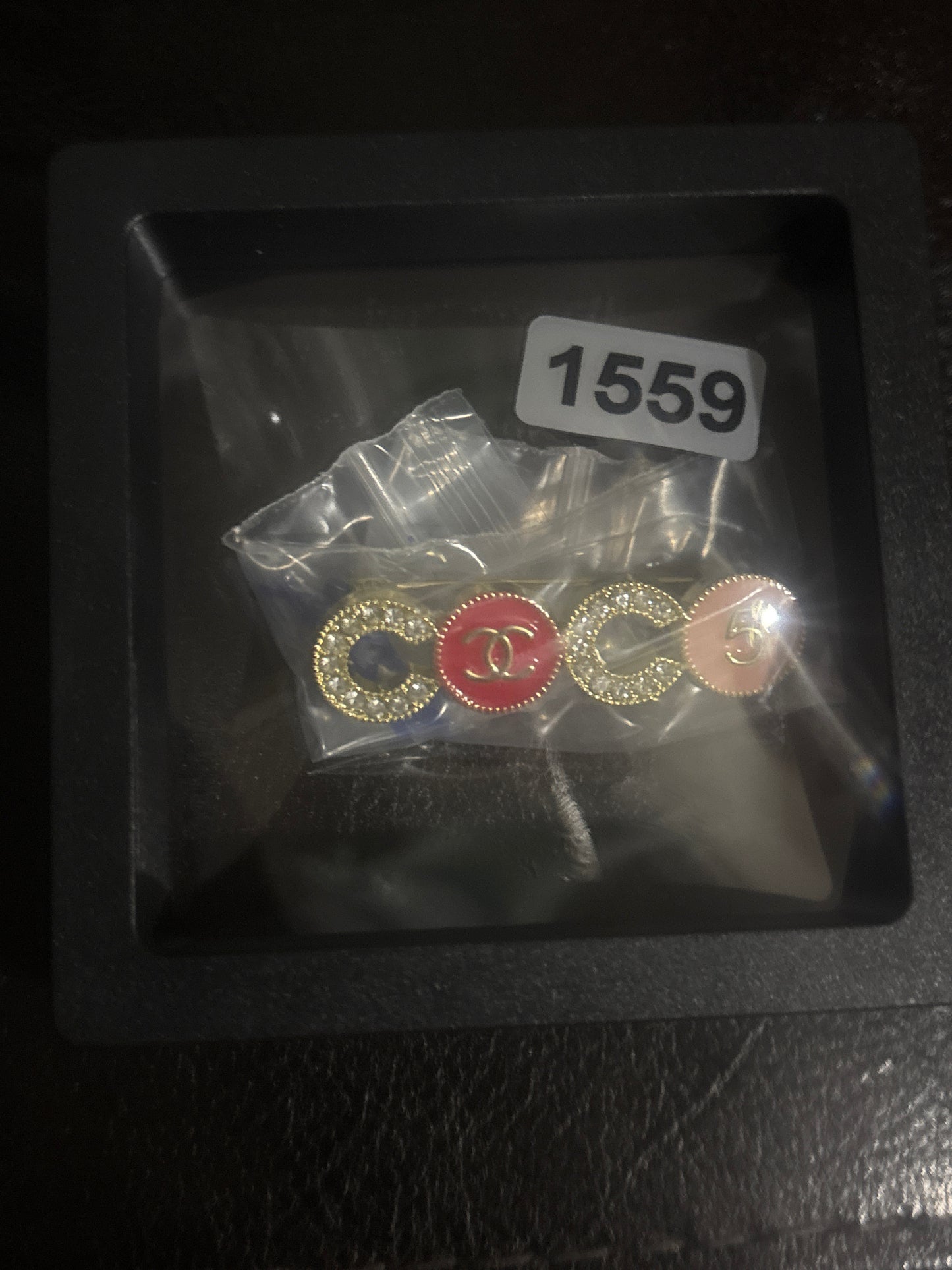 ✨ COCO Letter Bar Brooch Pin with Rhinestone & Enamel — Silver & Gold — Items #1509 & #1559