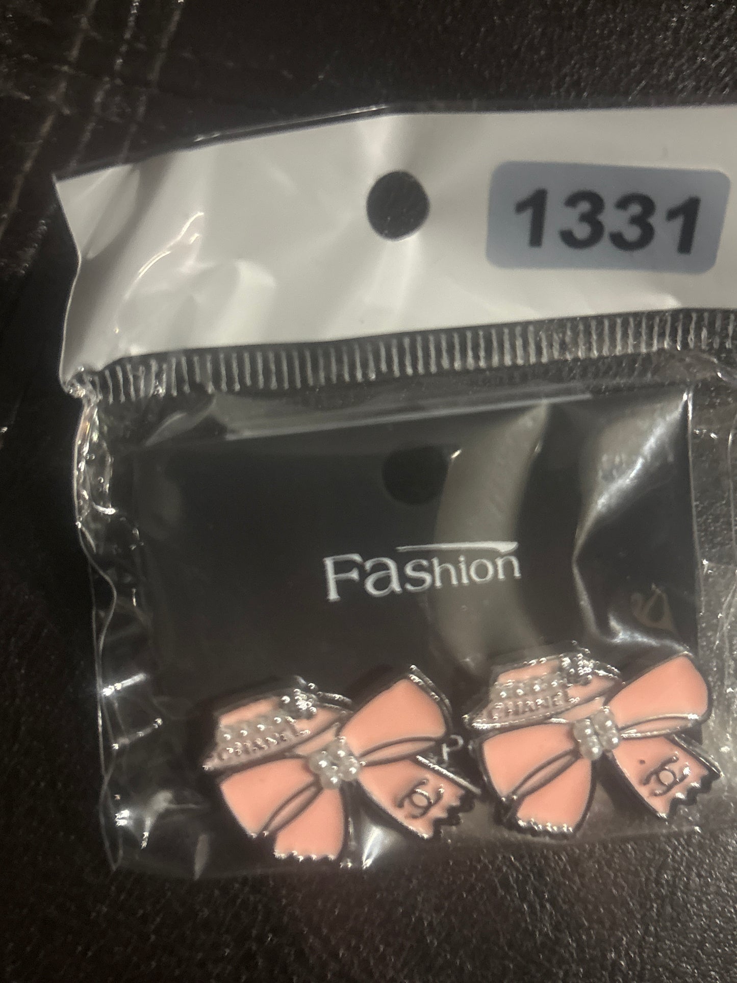 ✨ Pearl Accent Enamel Bow Stud Earrings — Pink & Black — Items #1331 & #1348 in