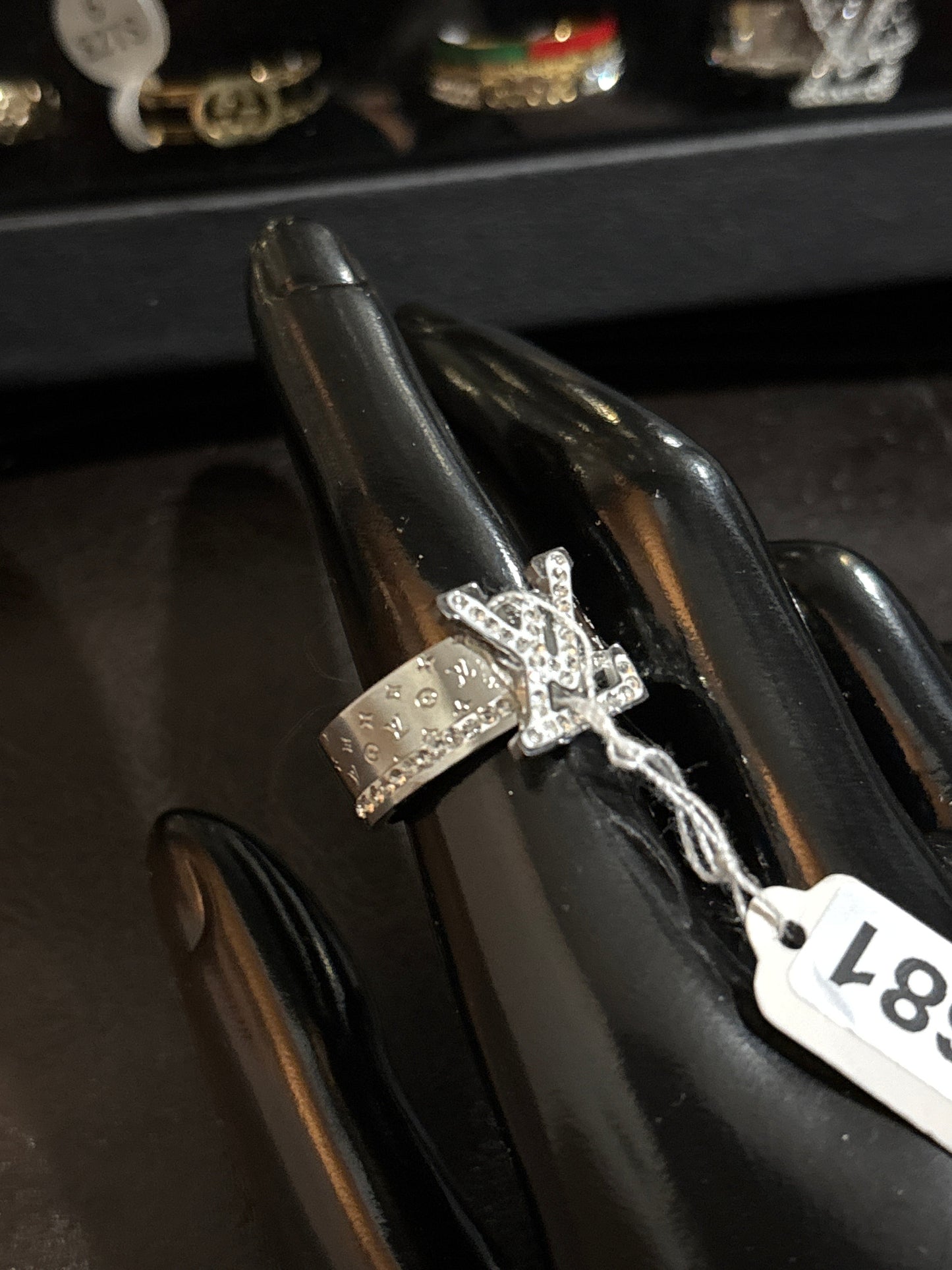 Silver Pavé Crystal Bow Cross Ring | Wide Monogram Engraved Band Size 9 ✨💍 #1681