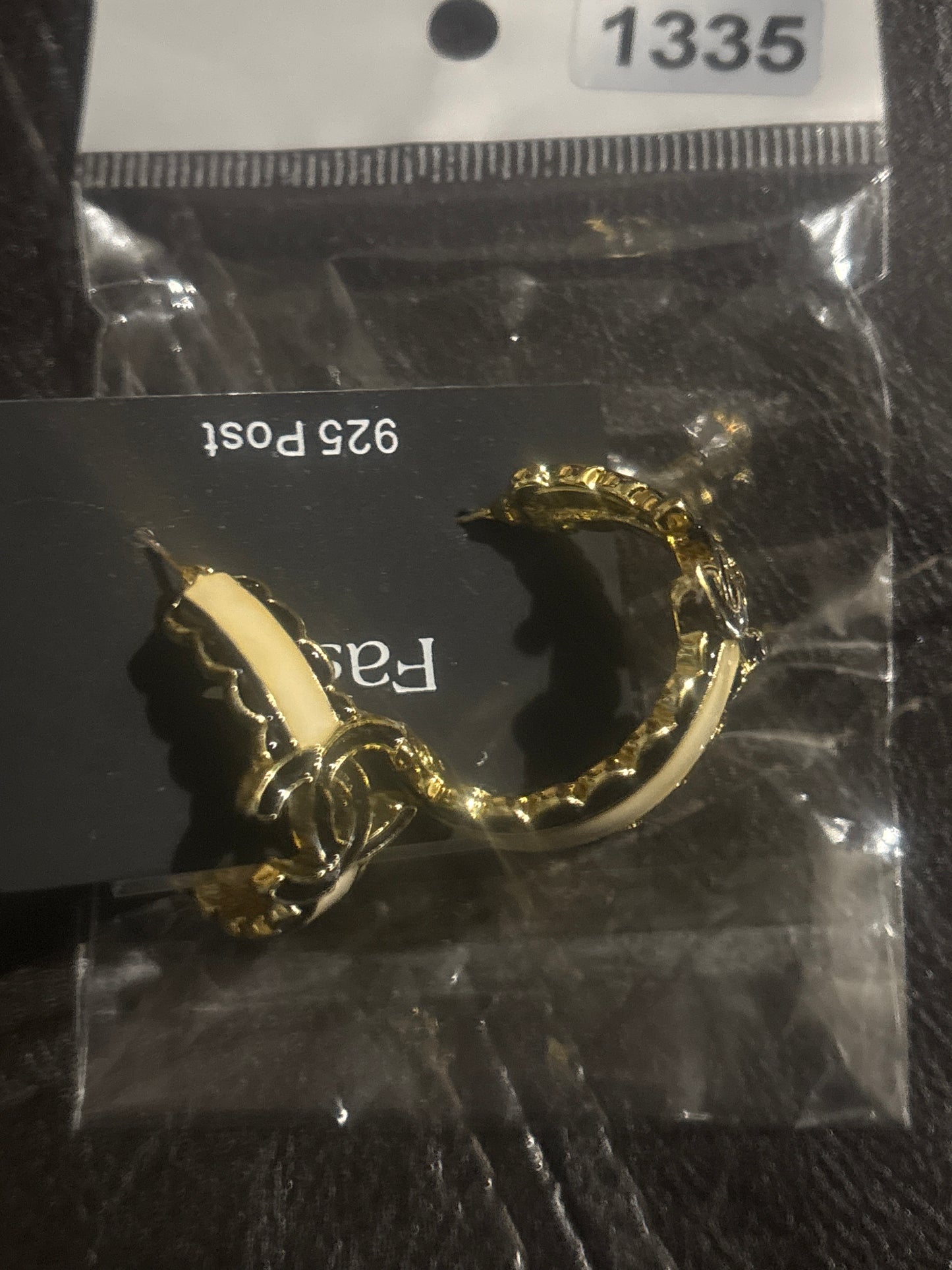 ✨ Cream Enamel CC Logo Half-Hoop Earrings — Gold & Silver — Items #1335 & #1351