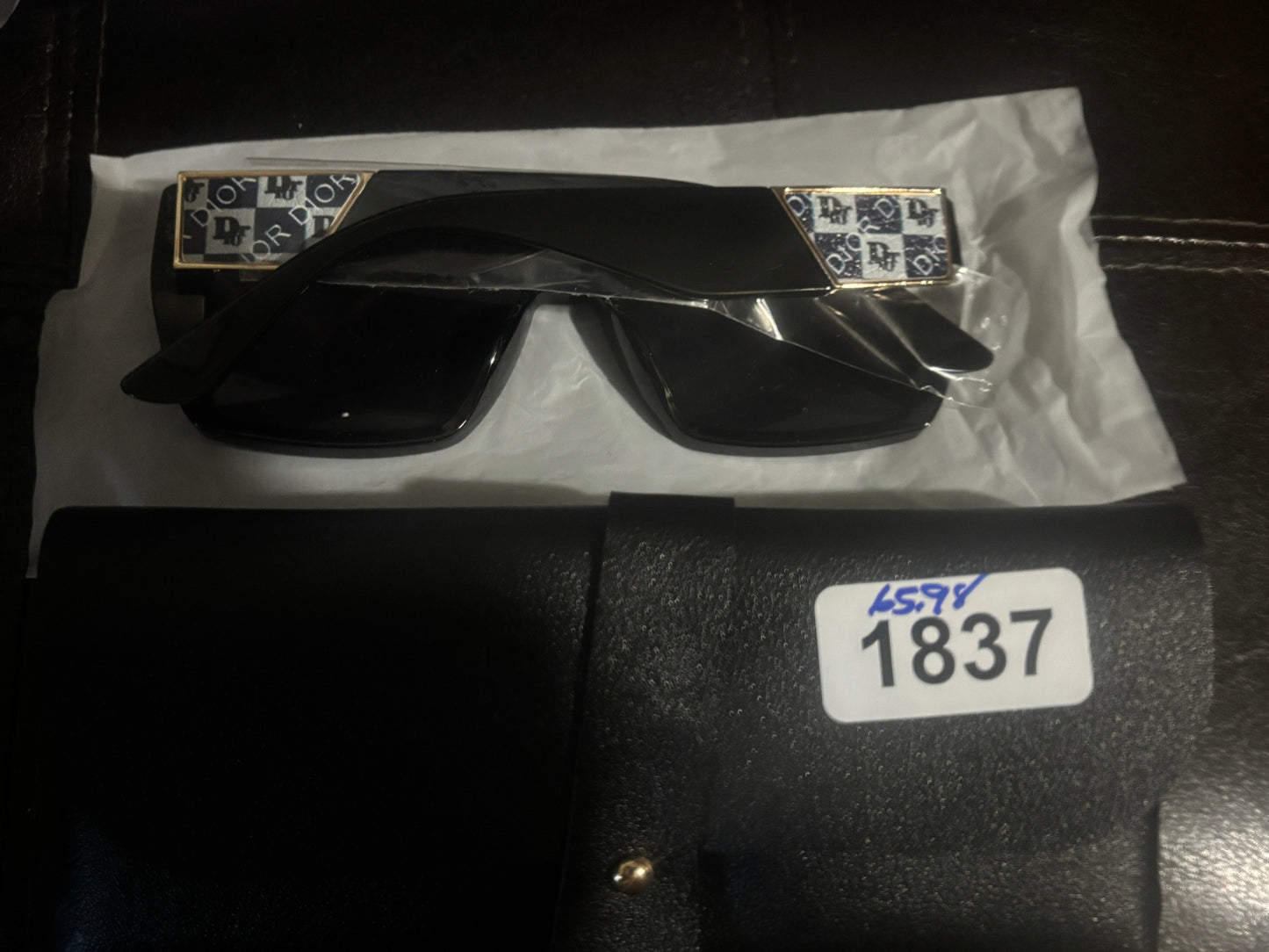 ✨ Chunky Square Sunglasses with Oblique Checkerboard Logo Temple Panels — Item #1837