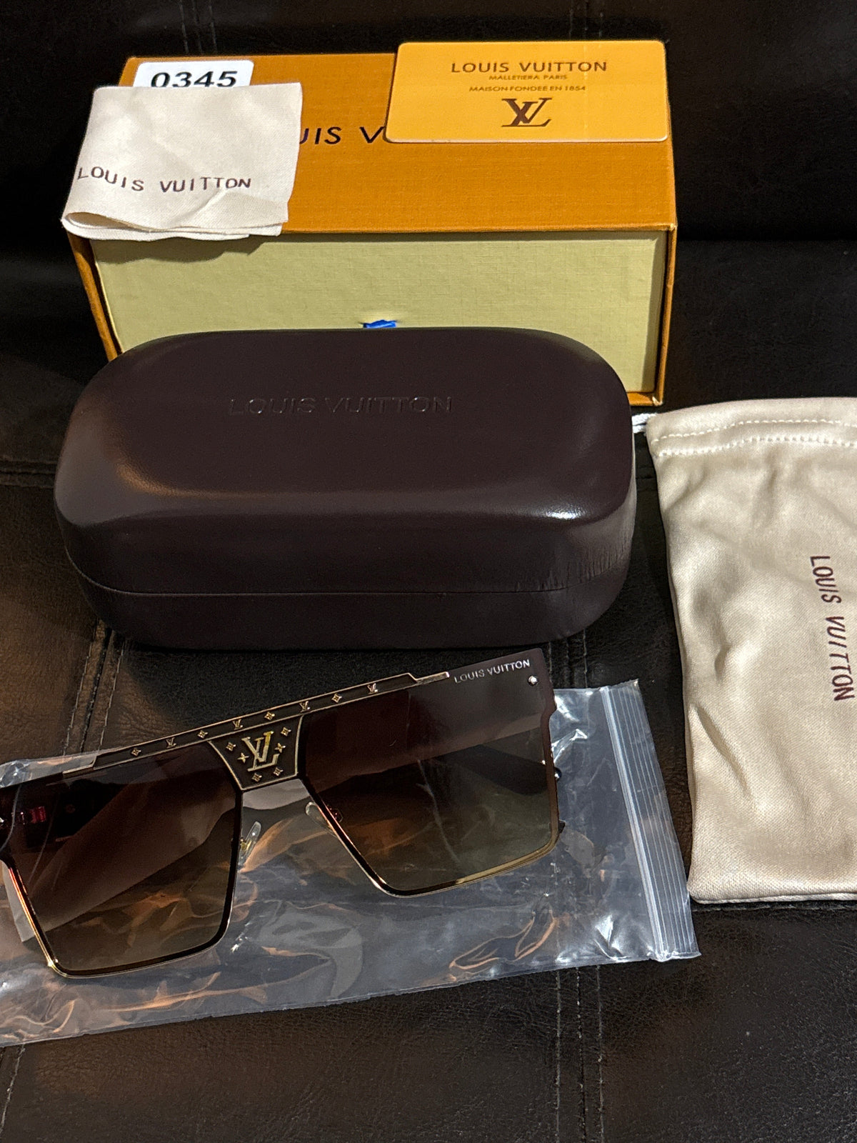 Luxury Inspired LV Oversized Square Sunglasses | Gold Monogram Flower Top Bar, V-Bridge & Gradient Brown 🕶️✨💛 #0345
