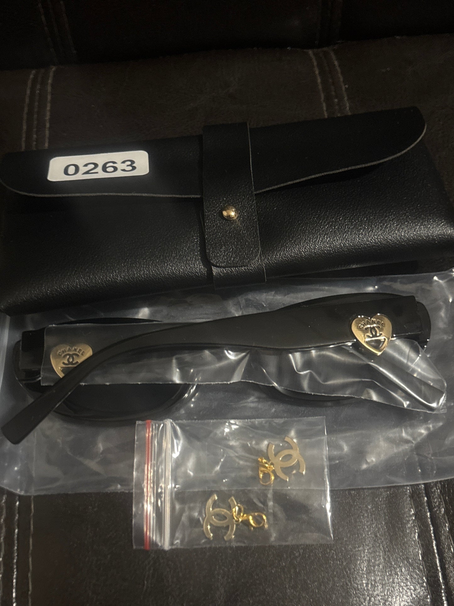 Chanel Inspired Black Oval Sunglasses 🖤💫✨ | Gold CC Heart Crown Logo Temples | Dangling CC Charms Included | Black Leather Case | Luxury Designer-Inspired Eyewear 💎