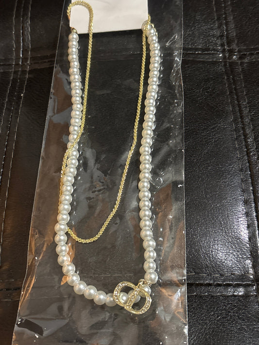 🫖 Luxury Double-Strand Pearl & Gold Chain Rhinestone Clasp Necklace — Style #1251 💫✨