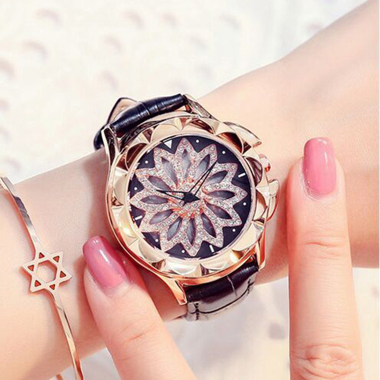 Women's Luxury Flower Dial Watch ⌚🌸✨ Analog Quartz Waterproof Leather Strap | Red, White & Black ❤️🤍🖤
