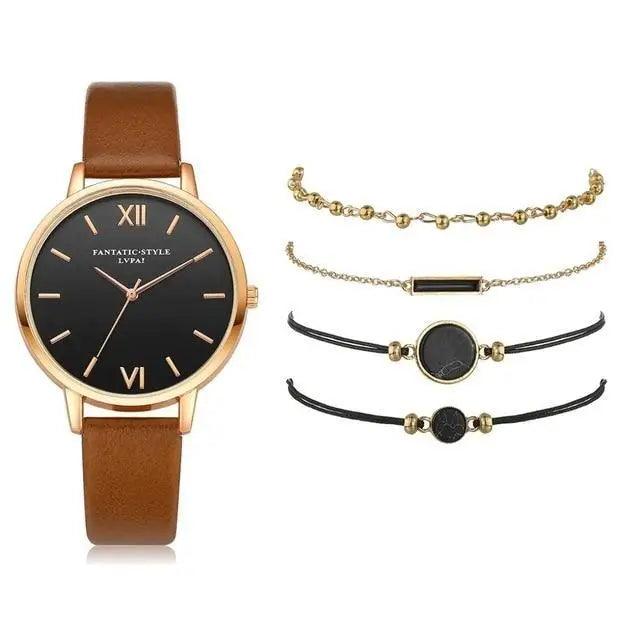 5-Piece Elegant Quartz Watch Set ⌚✨ Stylish Buckle Wristwatches for Women & Girls | 9 Colors 🌸💙🖤