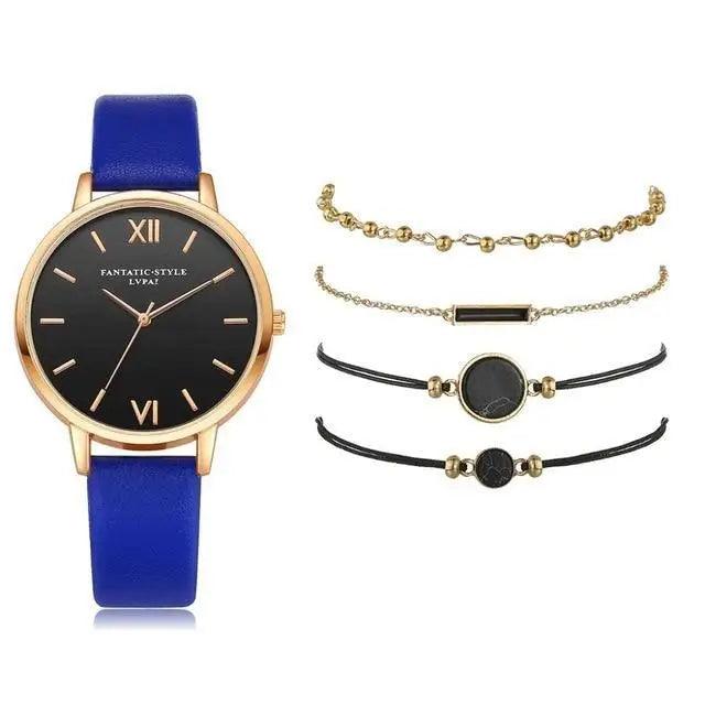 5-Piece Elegant Quartz Watch Set ⌚✨ Stylish Buckle Wristwatches for Women & Girls | 9 Colors 🌸💙🖤