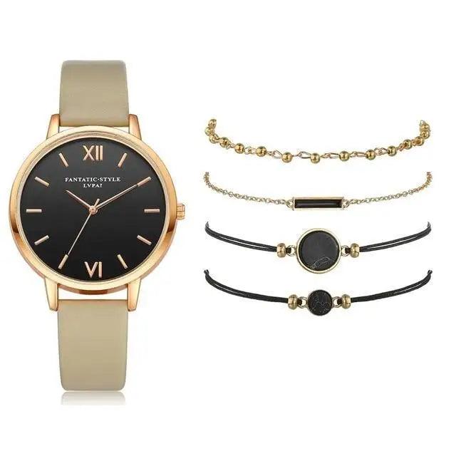 5-Piece Elegant Quartz Watch Set ⌚✨ Stylish Buckle Wristwatches for Women & Girls | 9 Colors 🌸💙🖤