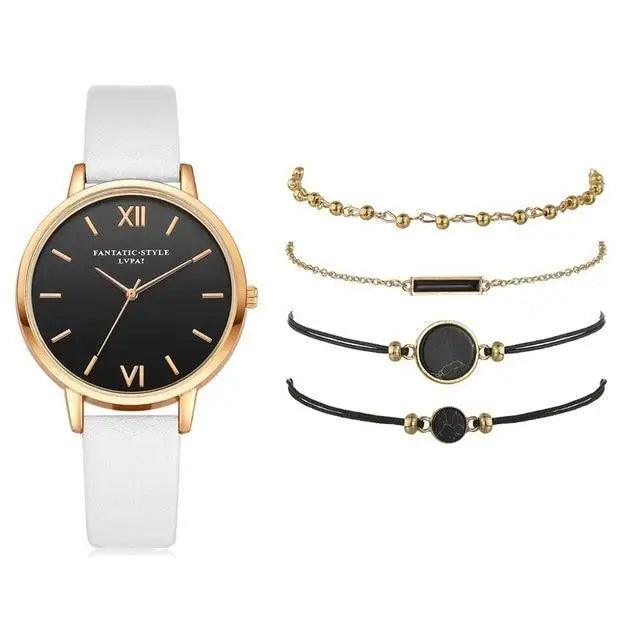 5-Piece Elegant Quartz Watch Set ⌚✨ Stylish Buckle Wristwatches for Women & Girls | 9 Colors 🌸💙🖤