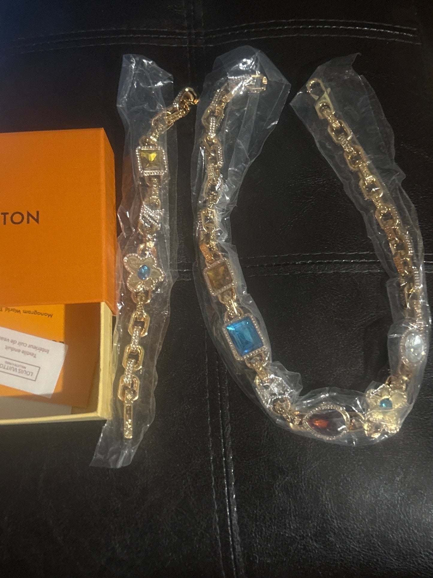 🌊💎✨ Paradise Multicolor Gemstone Gold Chunky Link Necklace & Bracelet Set — Item #0197